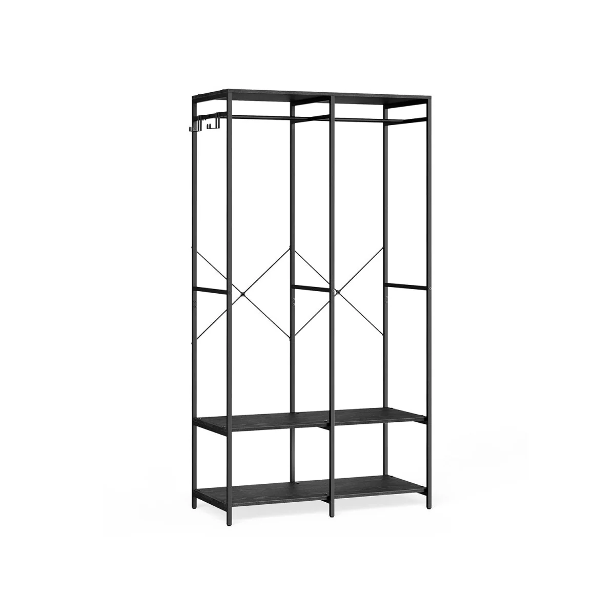 Open kledingkast met metalen frame en houten legplanken - Image 11