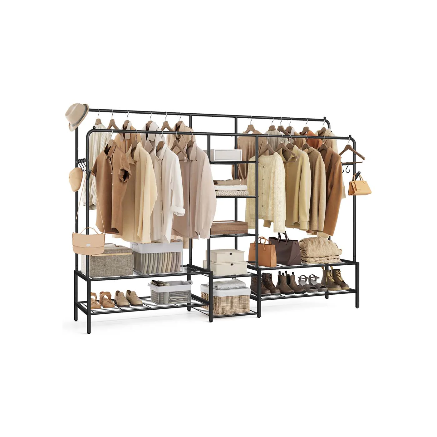 Open Kledingrek met 2 Kledingroedes en 7 Planken – Industriële Stijl – Metaal – Grote Capaciteit - Image 2