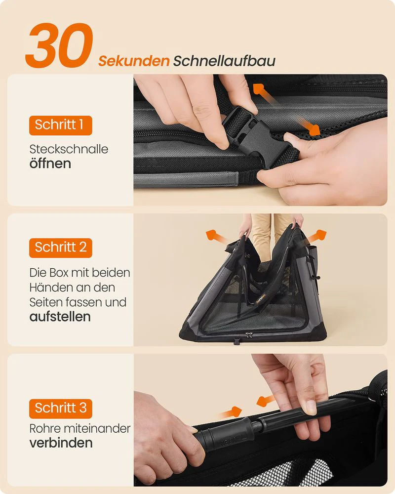 Opvouwbare Hondenbench 76 cm – Draagbare Honden Reistas met Gaasdeuren & Sherpa Kussen – Zwart – Tot 25 kg - Image 3