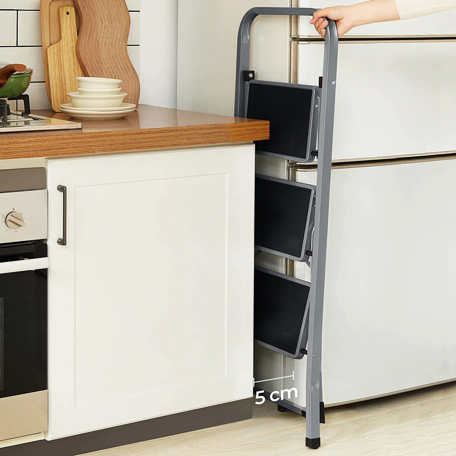 Opvouwbare Huishoudtrap – 3 Treden – Stalen Trapladder met Handgreep – 150 kg Draagvermogen - Image 4