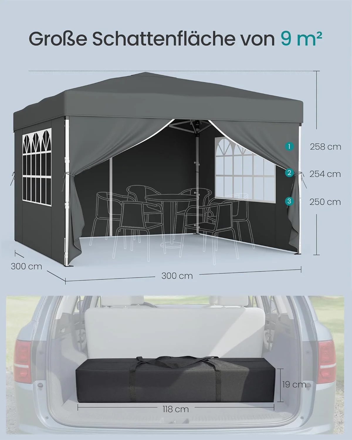 Opvouwbare Partytent – Tuinpaviljoen Met Zijwanden – 3 x 3 m – UV- en Waterafstotend – Met Draagtas - Image 4