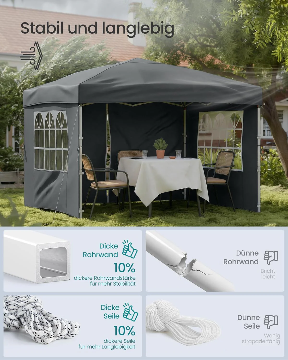 Opvouwbare Partytent – Tuinpaviljoen Met Zijwanden – 3 x 3 m – UV- en Waterafstotend – Met Draagtas - Image 5