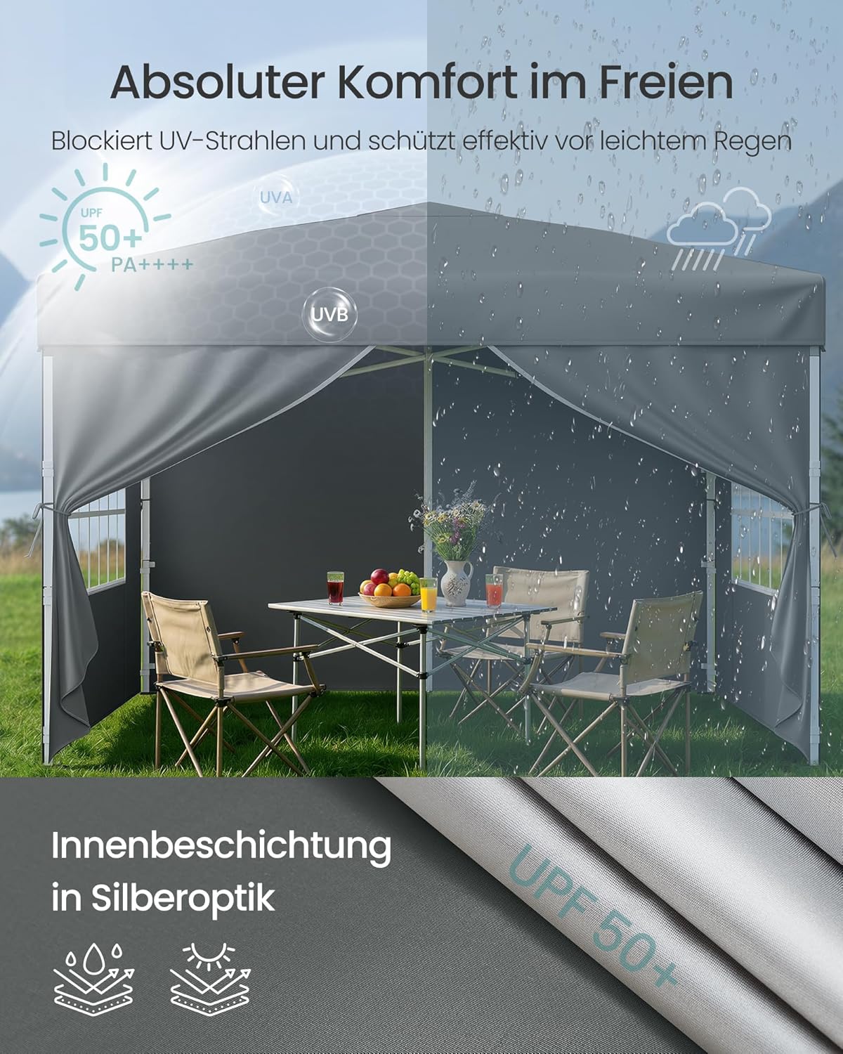 Opvouwbare Partytent – Tuinpaviljoen Met Zijwanden – 3 x 3 m – UV- en Waterafstotend – Met Draagtas - Image 6