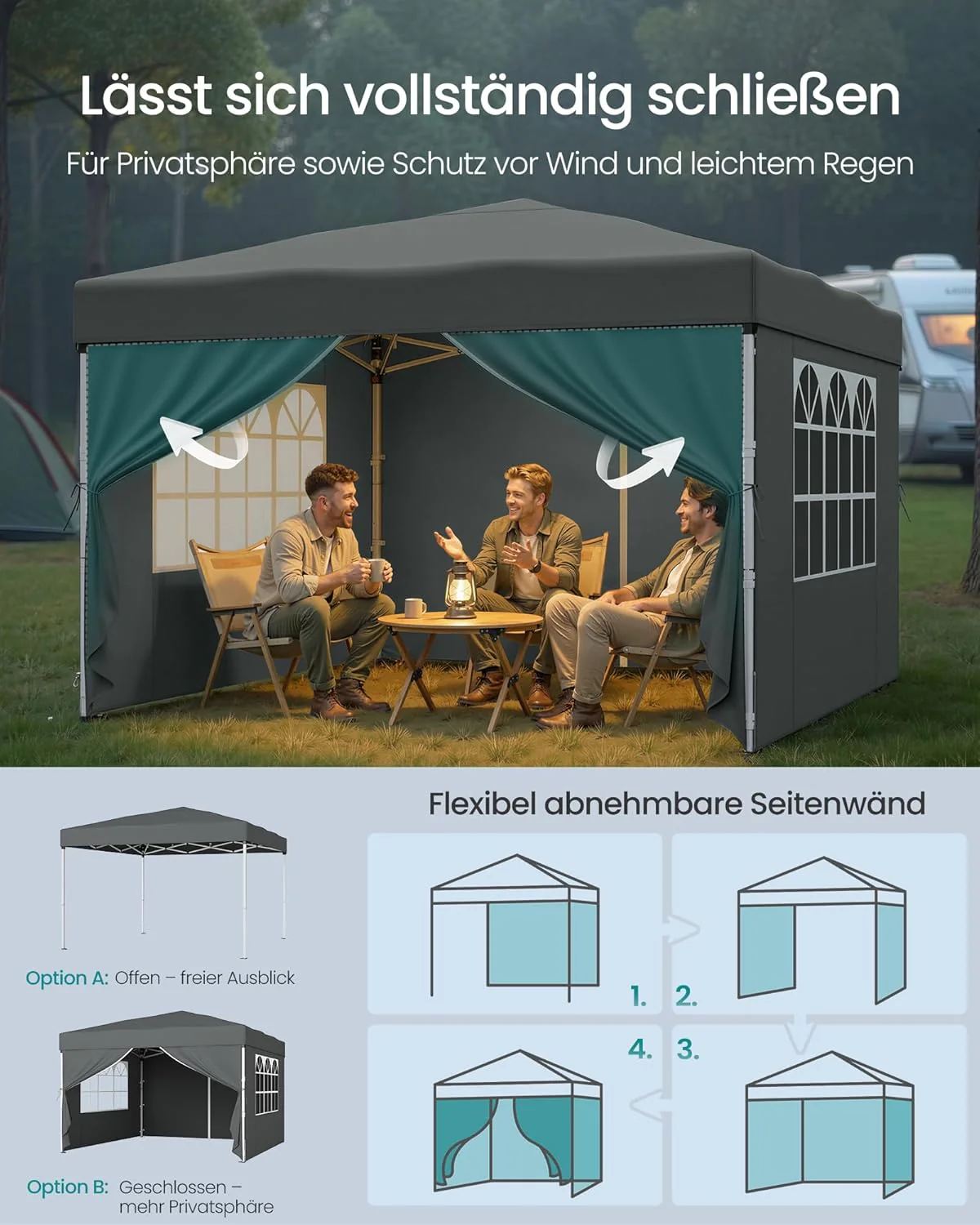 Opvouwbare Partytent – Tuinpaviljoen Met Zijwanden – 3 x 3 m – UV- en Waterafstotend – Met Draagtas - Image 8