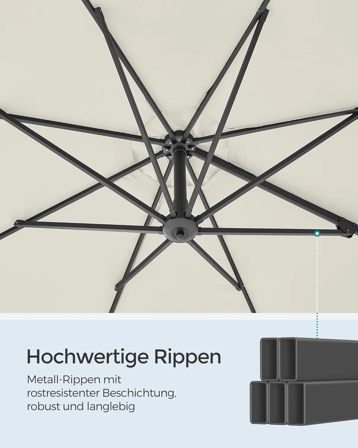 Zweefparasol 300 cm – 360° Draaibaar – Traploos Kantelbaar – UPF 50+ – Met Zwengel En Kruisvoet - Image 10