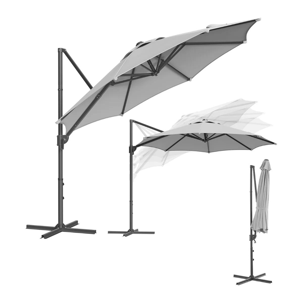 Zweefparasol 300 cm – 360° Draaibaar – Traploos Kantelbaar – UPF 50+ – Met Zwengel En Kruisvoet - Image 3