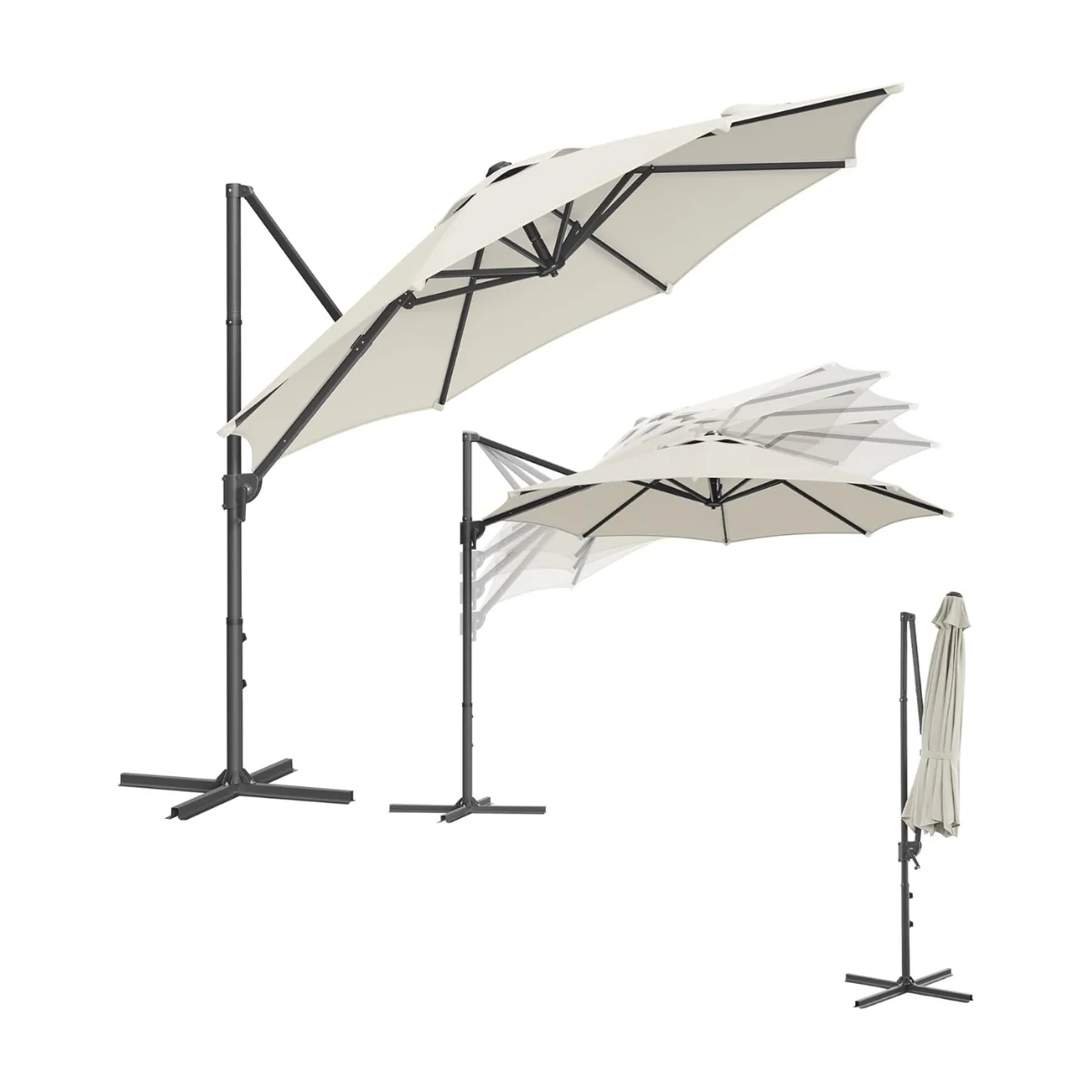 Zweefparasol 300 cm – 360° Draaibaar – Traploos Kantelbaar – UPF 50+ – Met Zwengel En Kruisvoet - Image 4