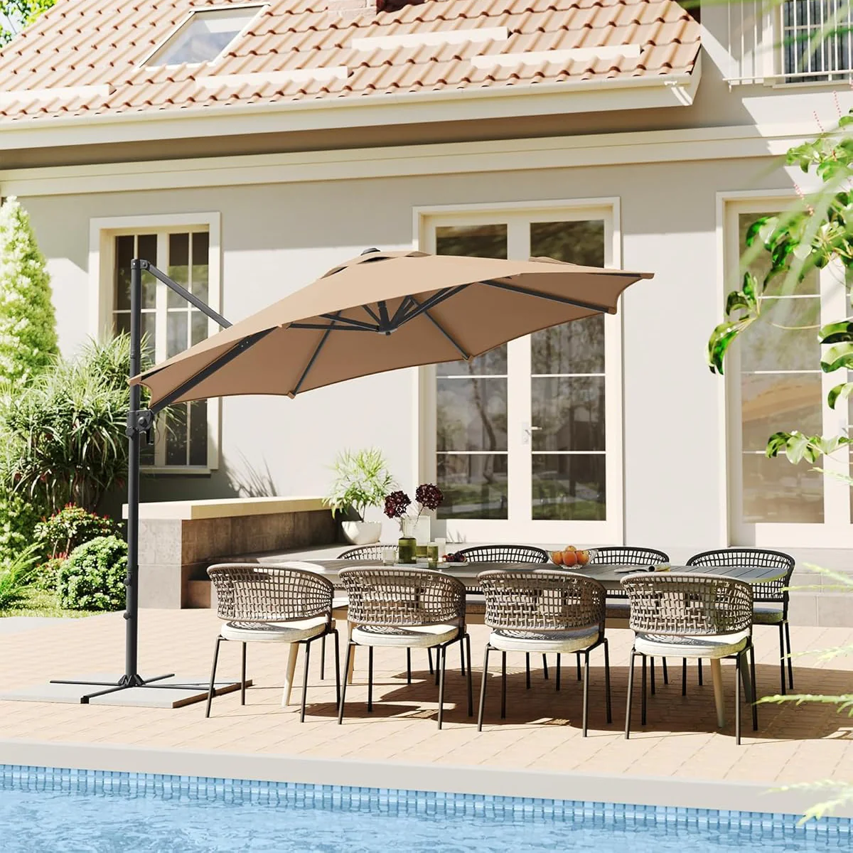 Zweefparasol 300 cm – 360° Draaibaar – Traploos Kantelbaar – UPF 50+ – Met Zwengel En Kruisvoet - Image 5