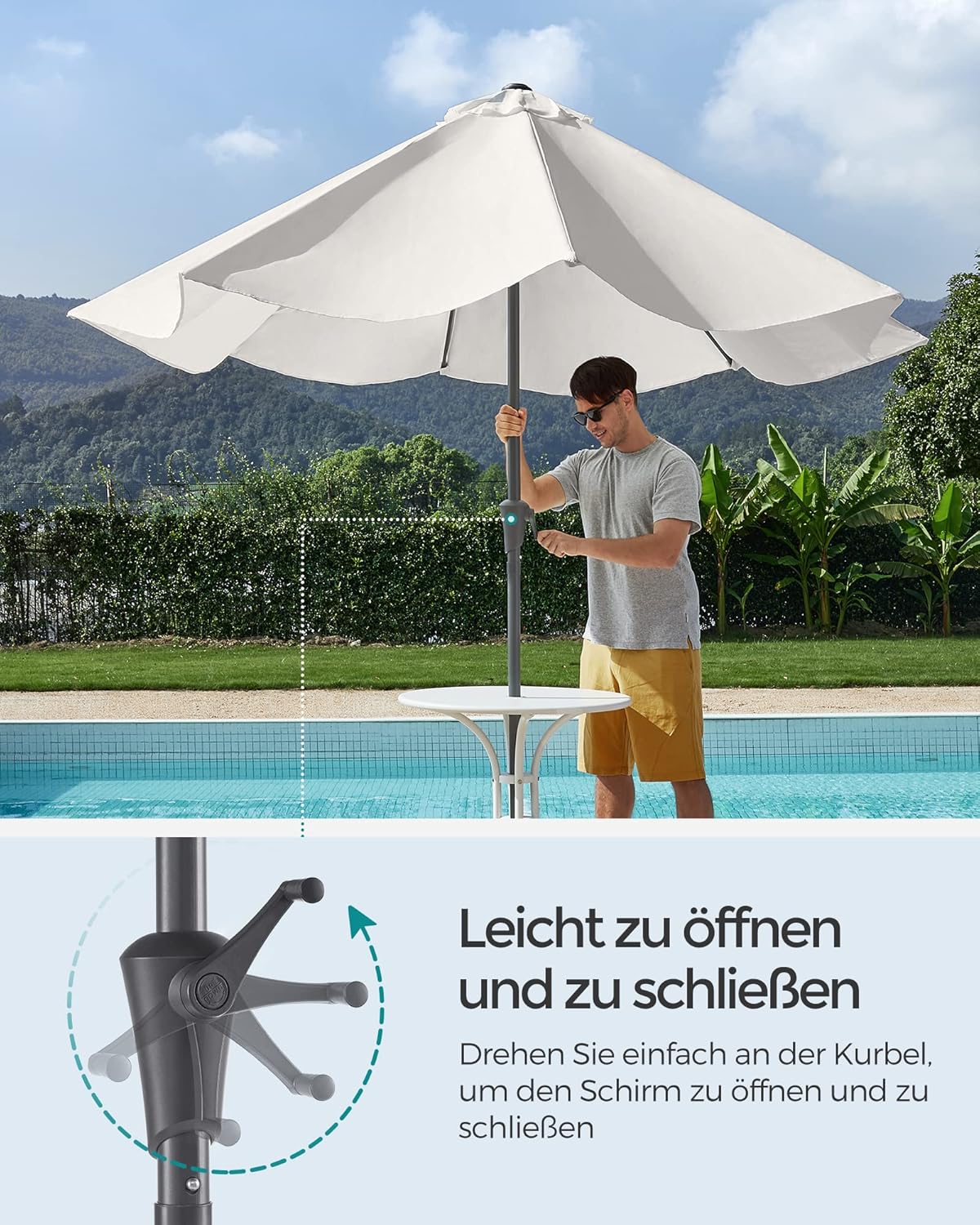 Tuinparasol – Ø 2 / 2.7 / 3 / 3.3 Meter – UPF 50+ Zonbescherming – Kantelbaar 30° – Met Zwengel – Zonder Standaard - Image 6