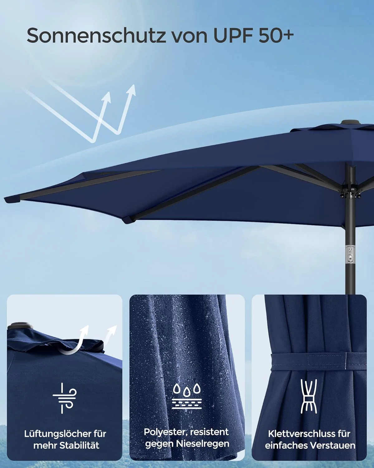 Tuinparasol – Ø 2 / 2.7 / 3 / 3.3 Meter – UPF 50+ Zonbescherming – Kantelbaar 30° – Met Zwengel – Zonder Standaard - Image 8