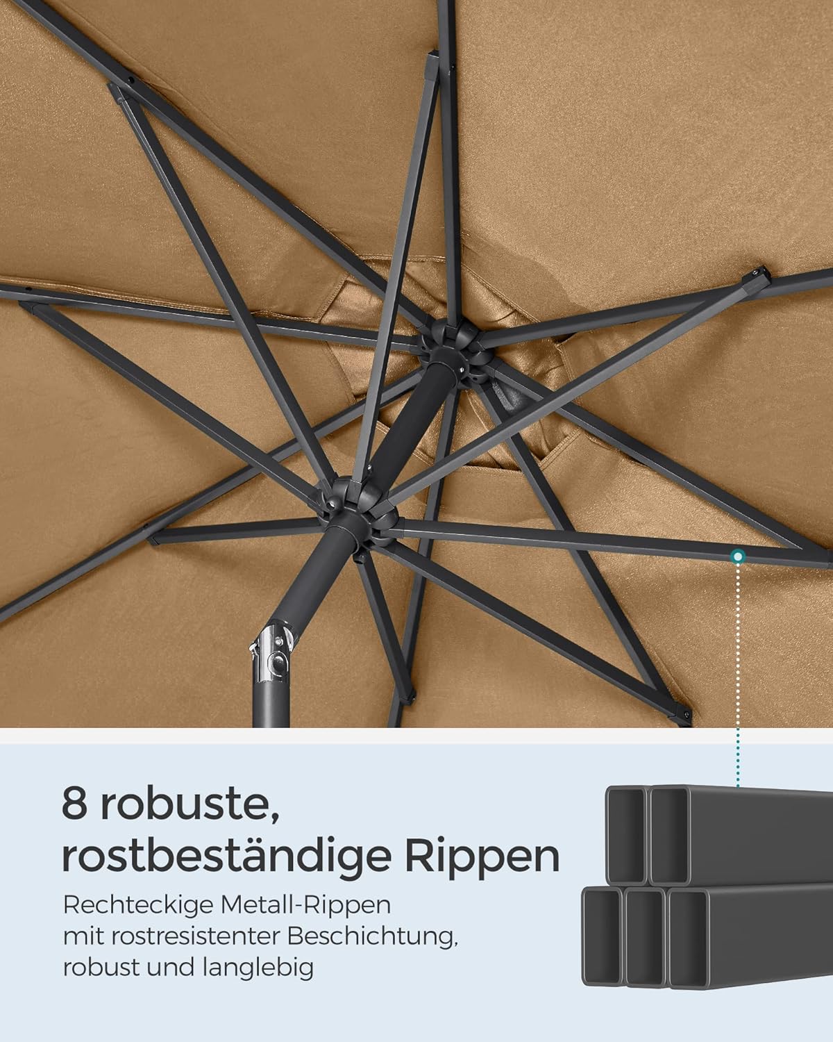 Tuinparasol – Ø 2 / 2.7 / 3 / 3.3 Meter – UPF 50+ Zonbescherming – Kantelbaar 30° – Met Zwengel – Zonder Standaard - Image 9