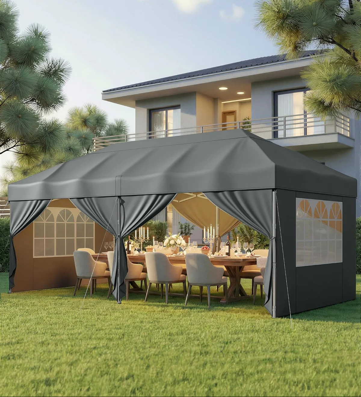 Partytent 3 x 6 m Met Zijwanden – Opvouwbaar Paviljoen – Tuinpaviljoen – Zonbescherming – Licht Regenbestendig – Draagbaar - Image 3