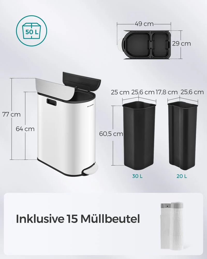 Pedaalemmer Met 2 Vakken 50L - Prullenbak - Image 9