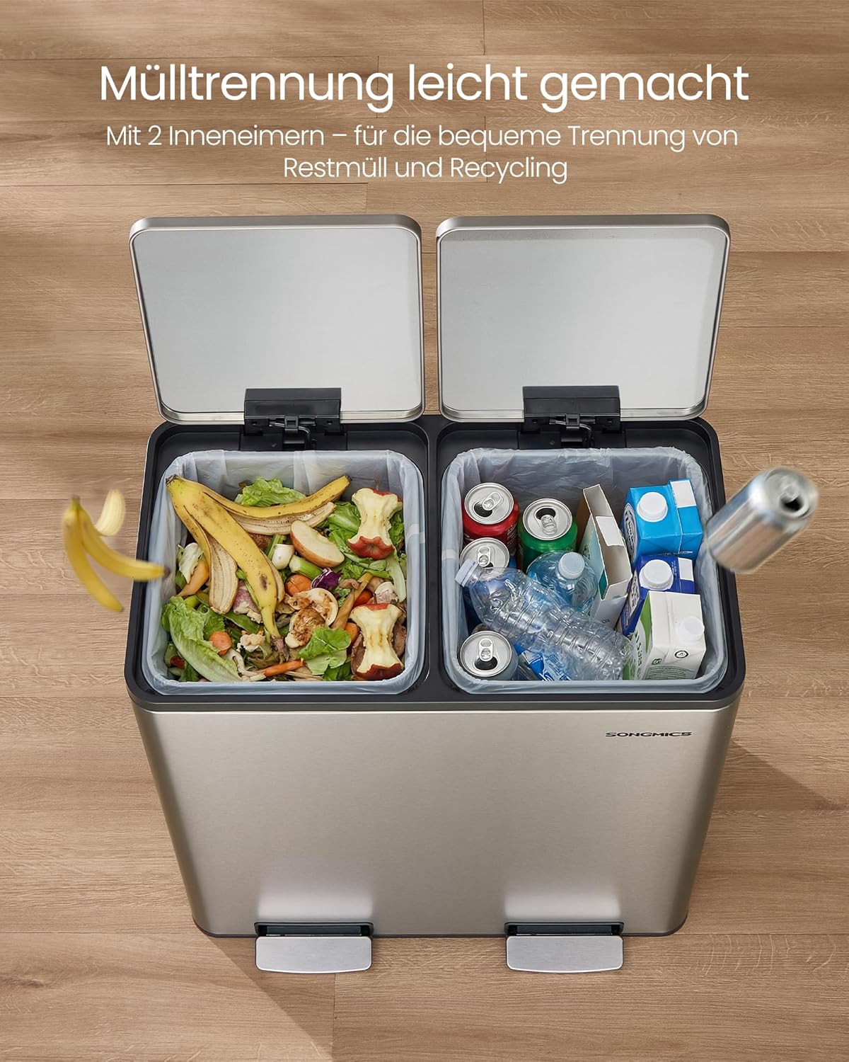 Prullenbak Met Afvalscheiding – Pedaalemmer – Softclose – RVS - Image 9