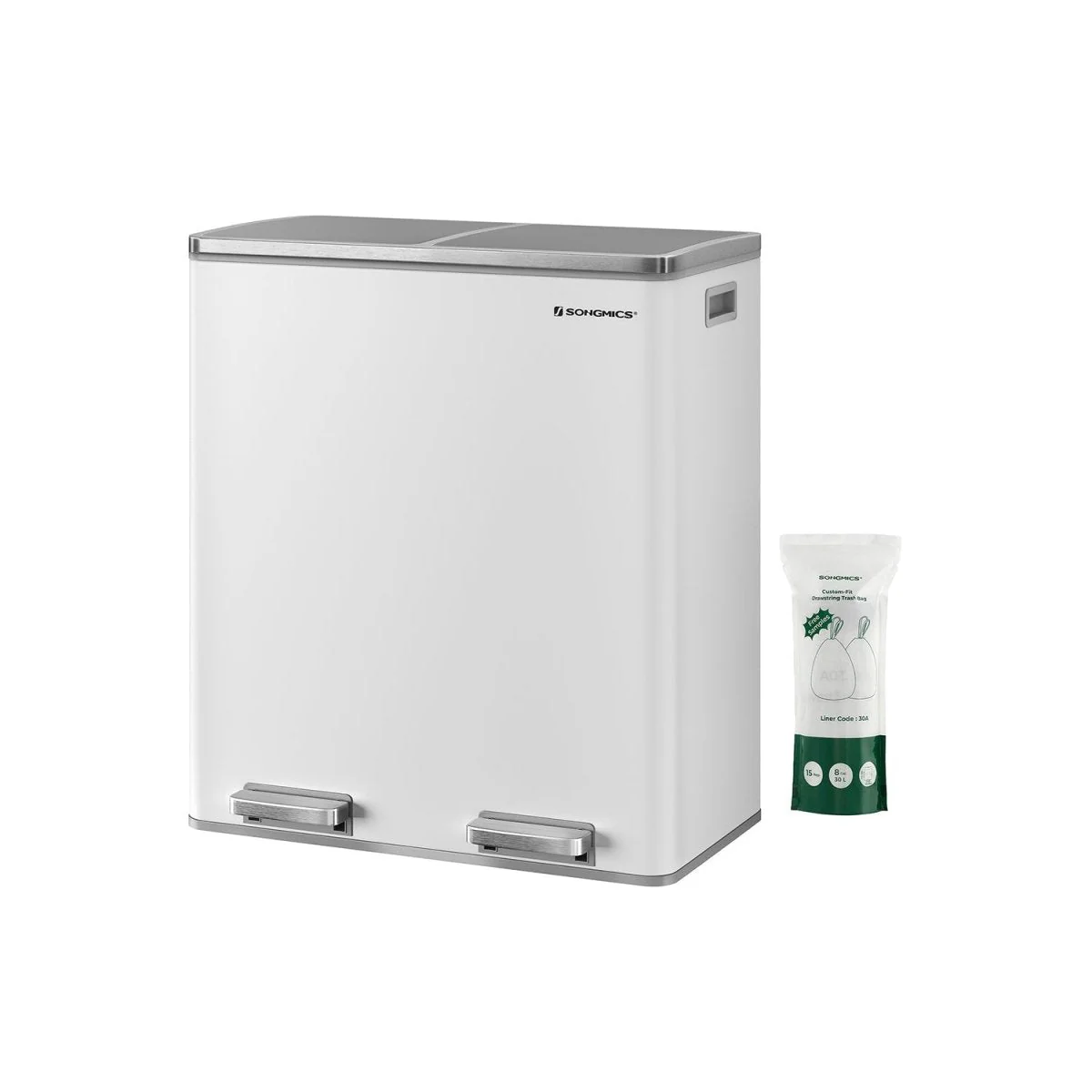 Prullenbak met 2 Vakken - 60 Liter Afvalbak Gescheiden - Pedaalemmer - Afvalscheiding - Image 10