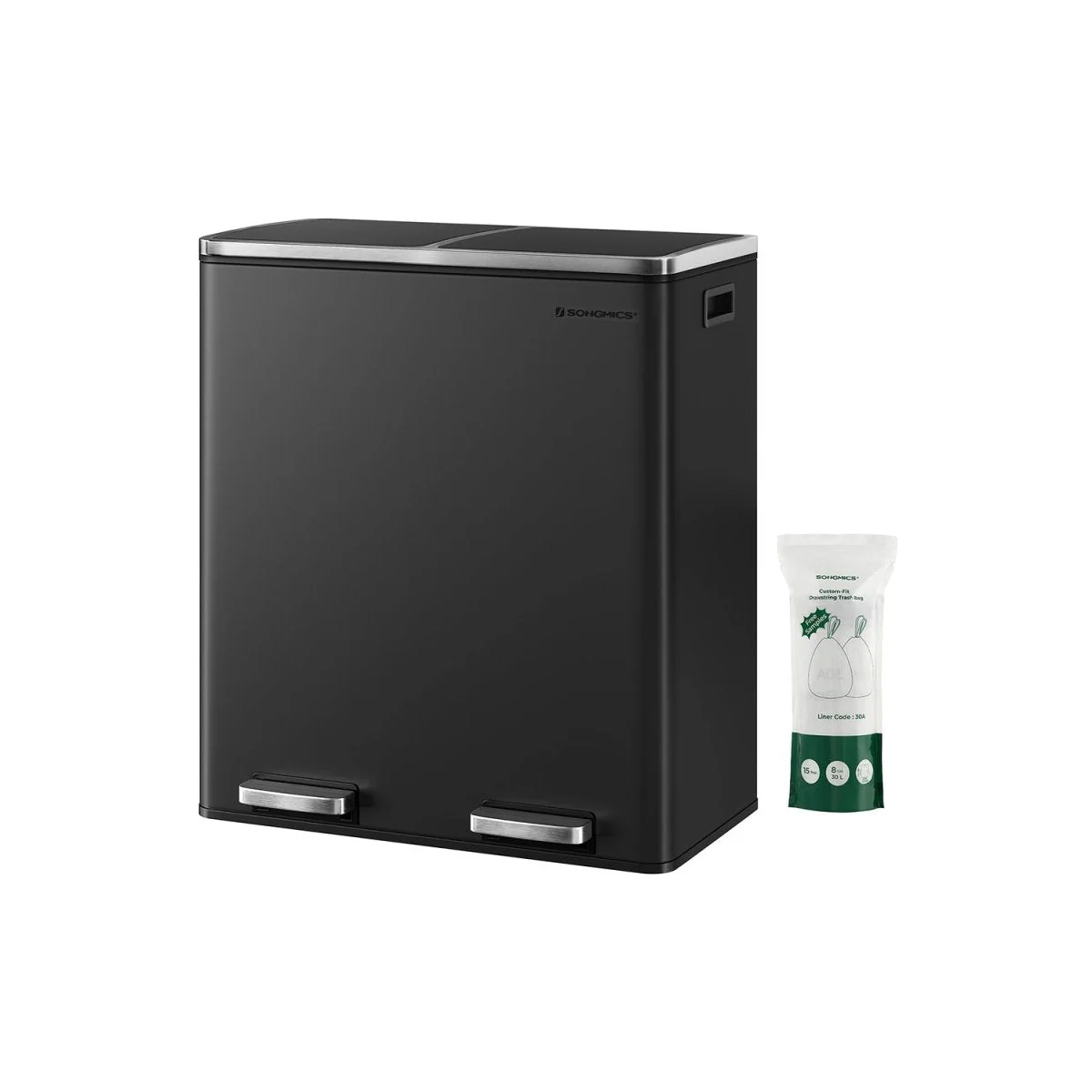 Prullenbak met 2 Vakken - 60 Liter Afvalbak Gescheiden - Pedaalemmer - Afvalscheiding - Image 3