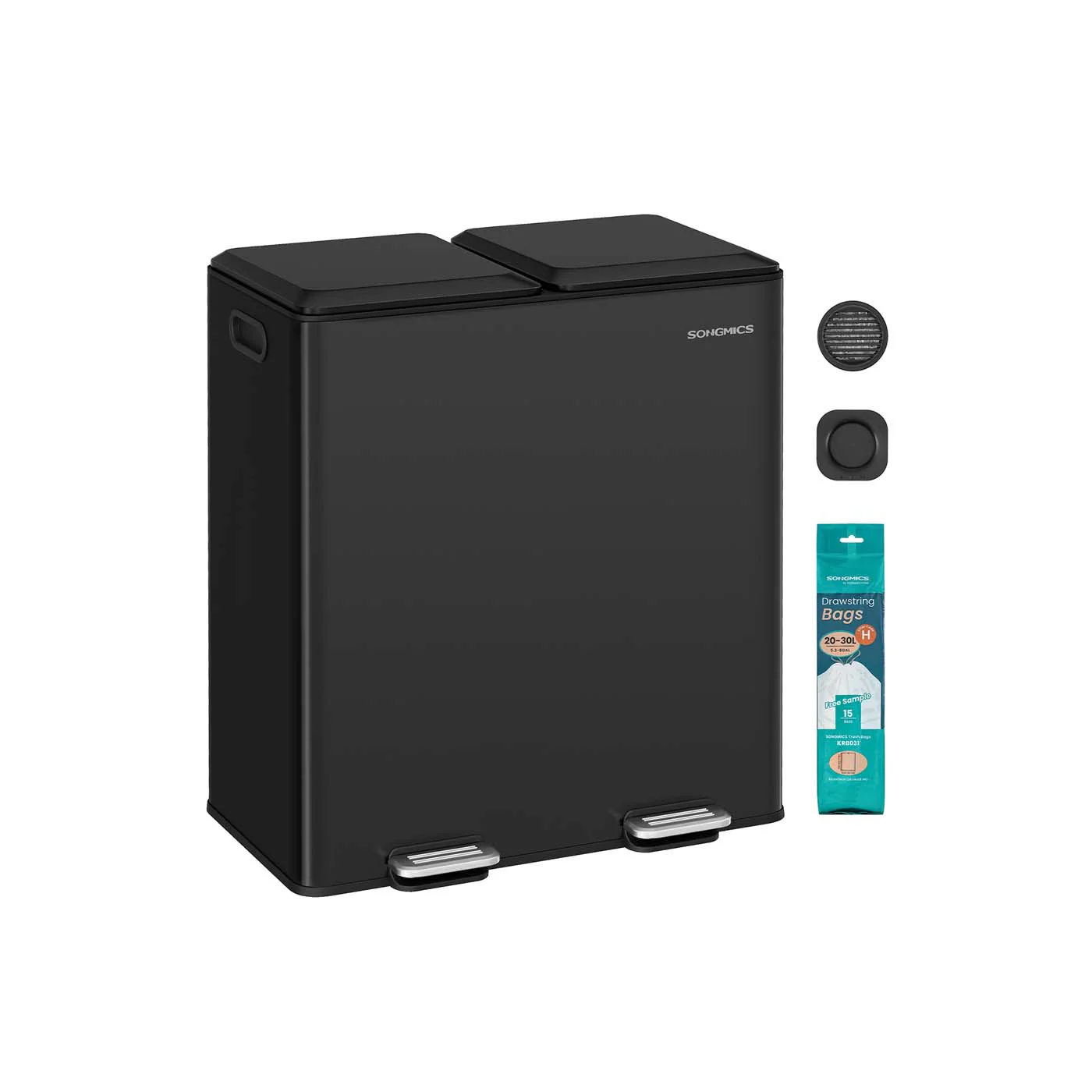 Prullenbak Met 2 Compartimenten – Pedaalbediening – Softclose Deksel – Geurfilter – 2 x 30 L – Staal