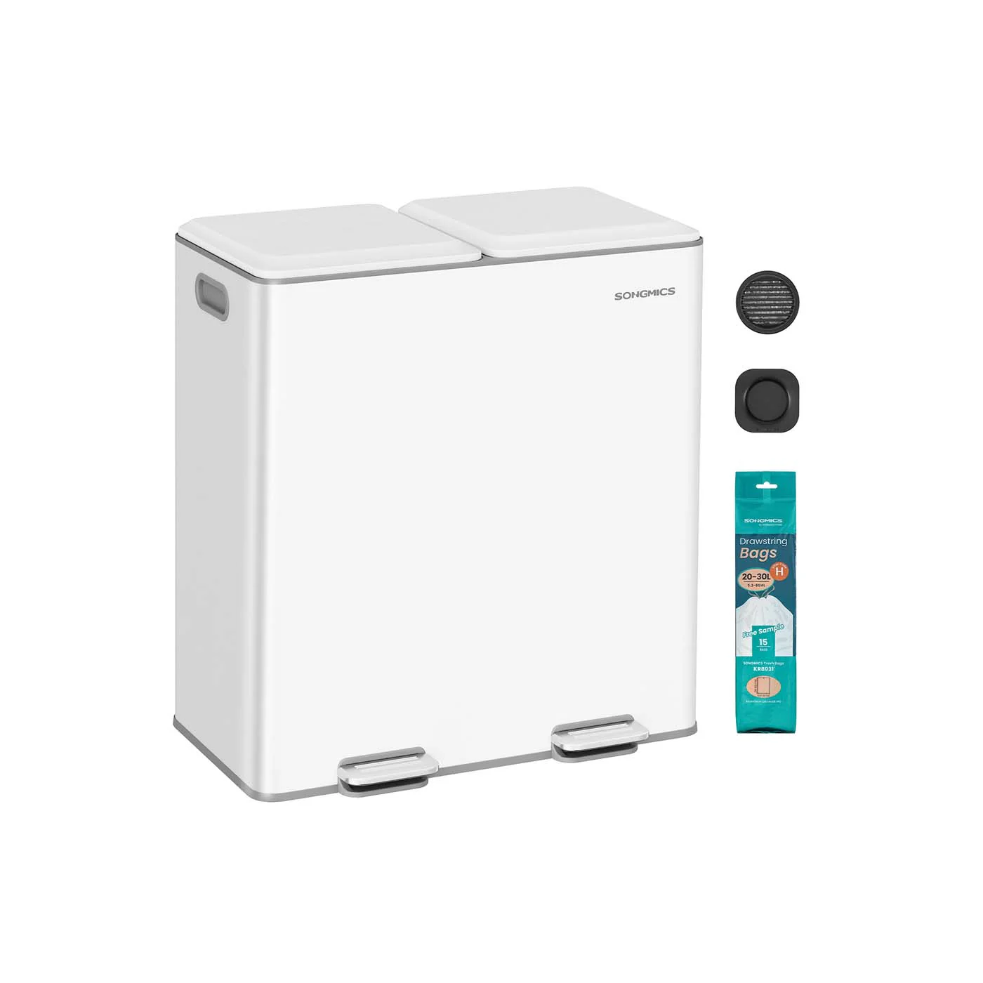 Prullenbak Met 2 Compartimenten – Pedaalbediening – Softclose Deksel – Geurfilter – 2 x 30 L – Staal - Image 3