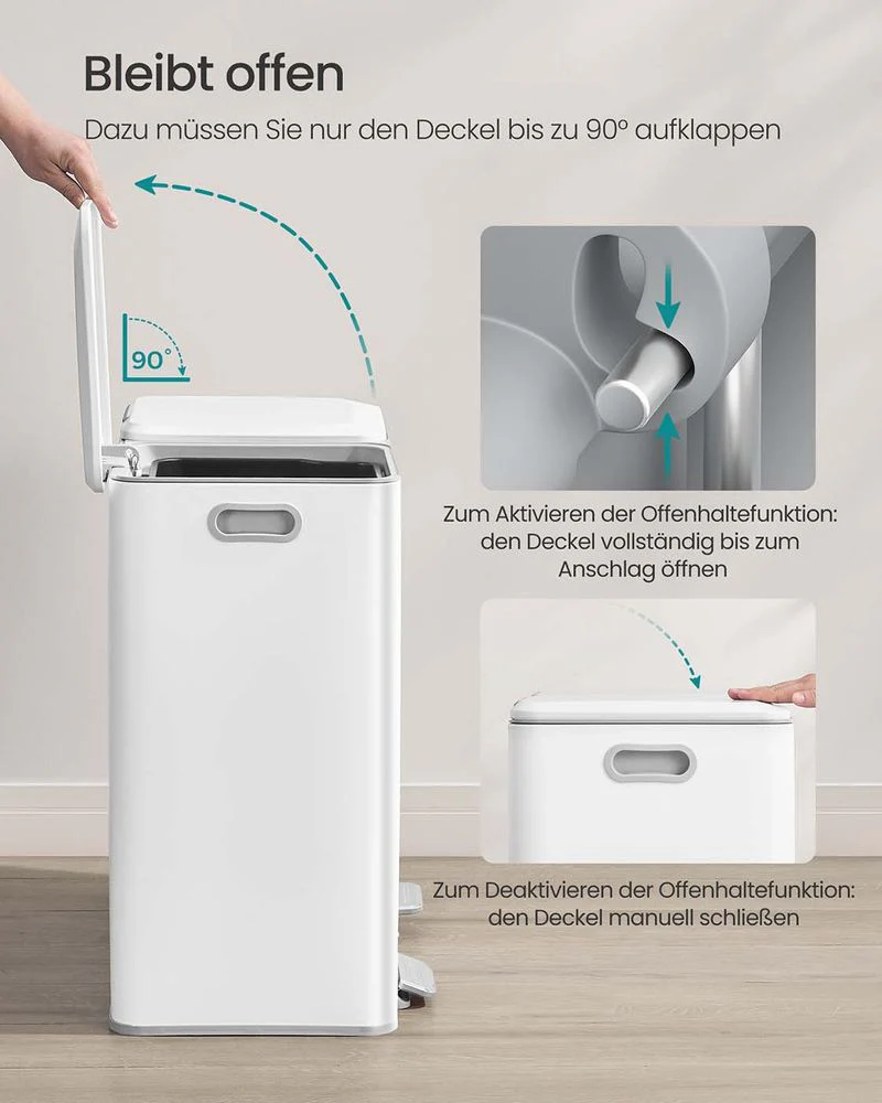 Prullenbak Met 2 Compartimenten – Pedaalbediening – Softclose Deksel – Geurfilter – 2 x 30 L – Staal - Image 6