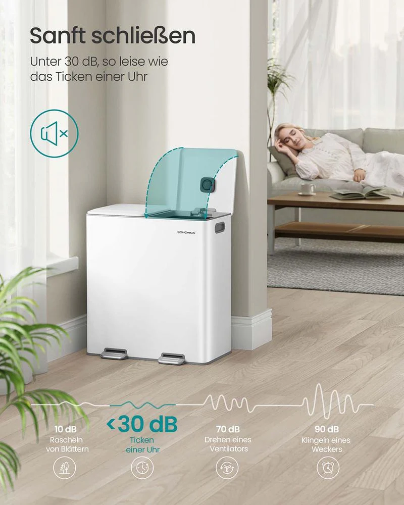 Prullenbak Met 2 Compartimenten – Pedaalbediening – Softclose Deksel – Geurfilter – 2 x 30 L – Staal - Image 7