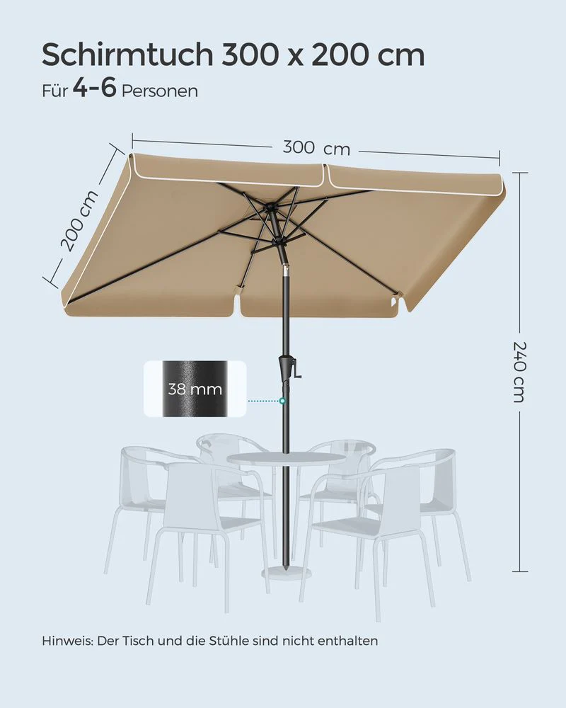 Rechthoekige Parasol - Balkon Parasol met Kantelfunctie - UV-bescherming - Image 12