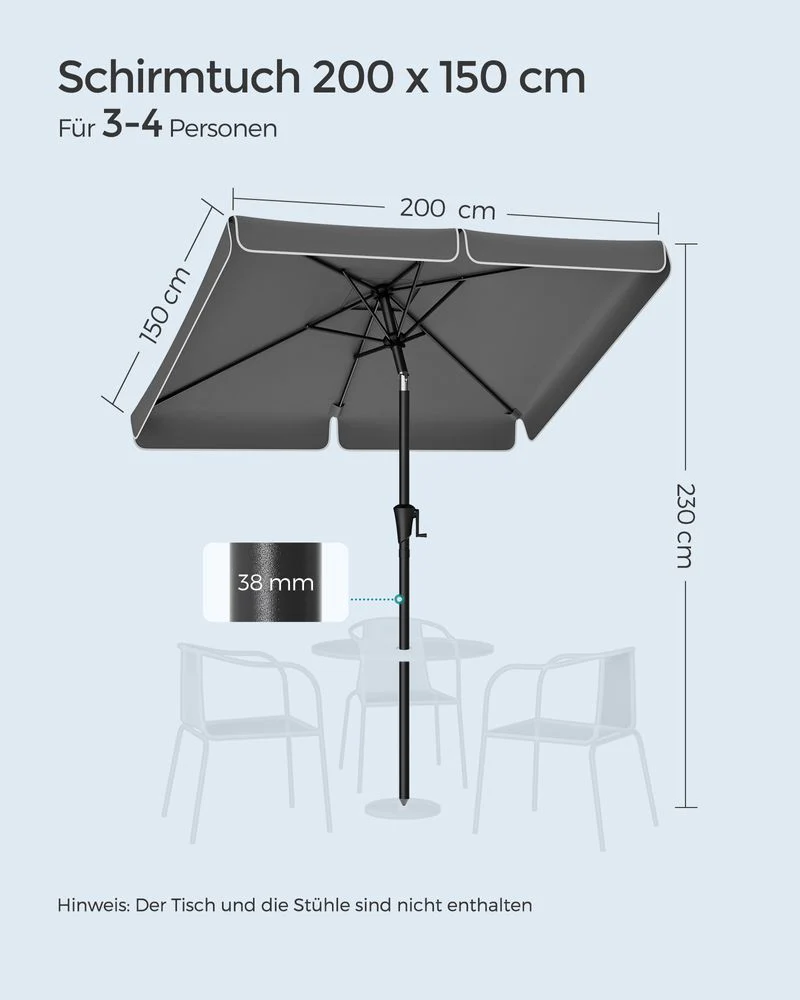 Rechthoekige Parasol - Balkon Parasol met Kantelfunctie - UV-bescherming - Image 13