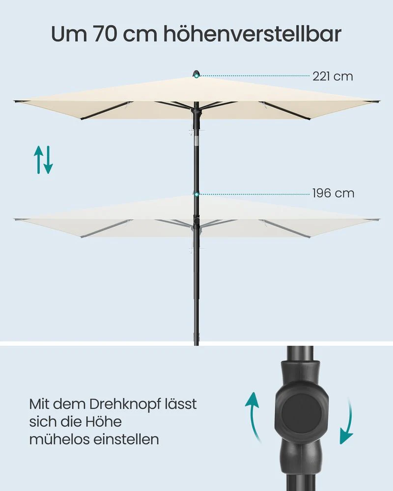 Rechthoekige Parasol – Kantelbaar 30° – UPF 50+ Zonbescherming – Met Draagtas – Voor Balkon, Tuin Of Strand - Image 9