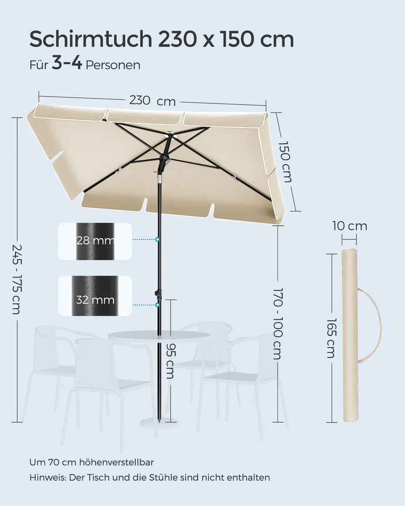 Rechthoekige Parasol - Kantelbaar - Hoogte Verstelbaar - UV-bescherming tot UPF 50+ - Image 12