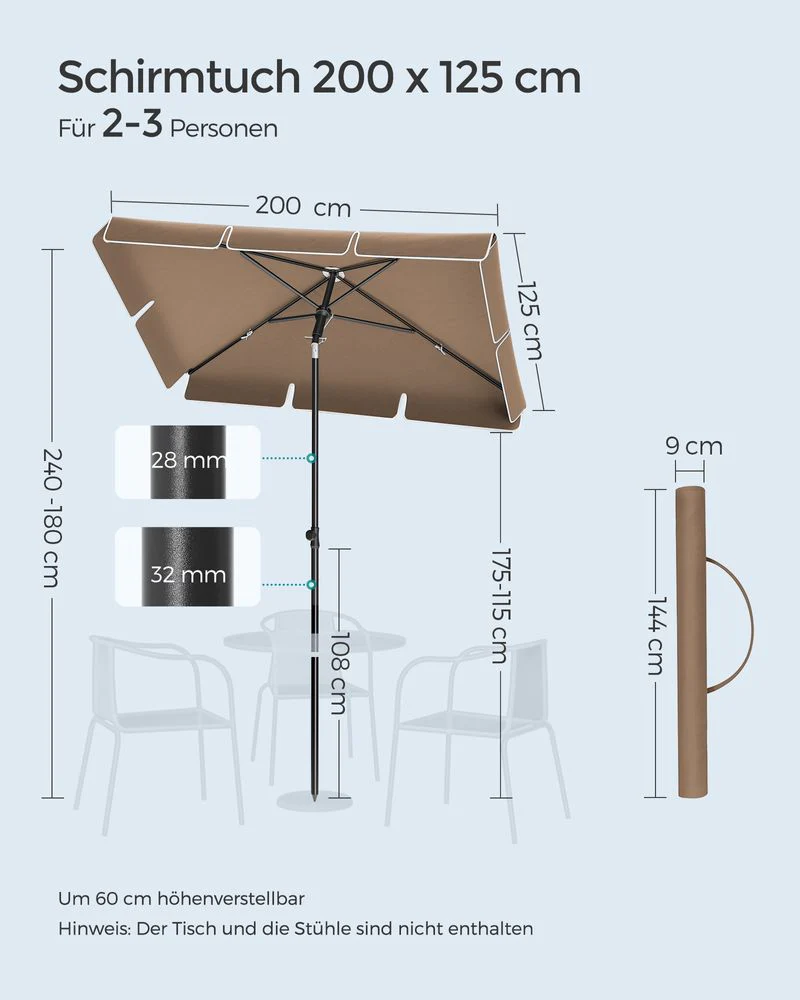 Rechthoekige Parasol - Kantelbaar - Hoogte Verstelbaar - UV-bescherming tot UPF 50+ - Image 14