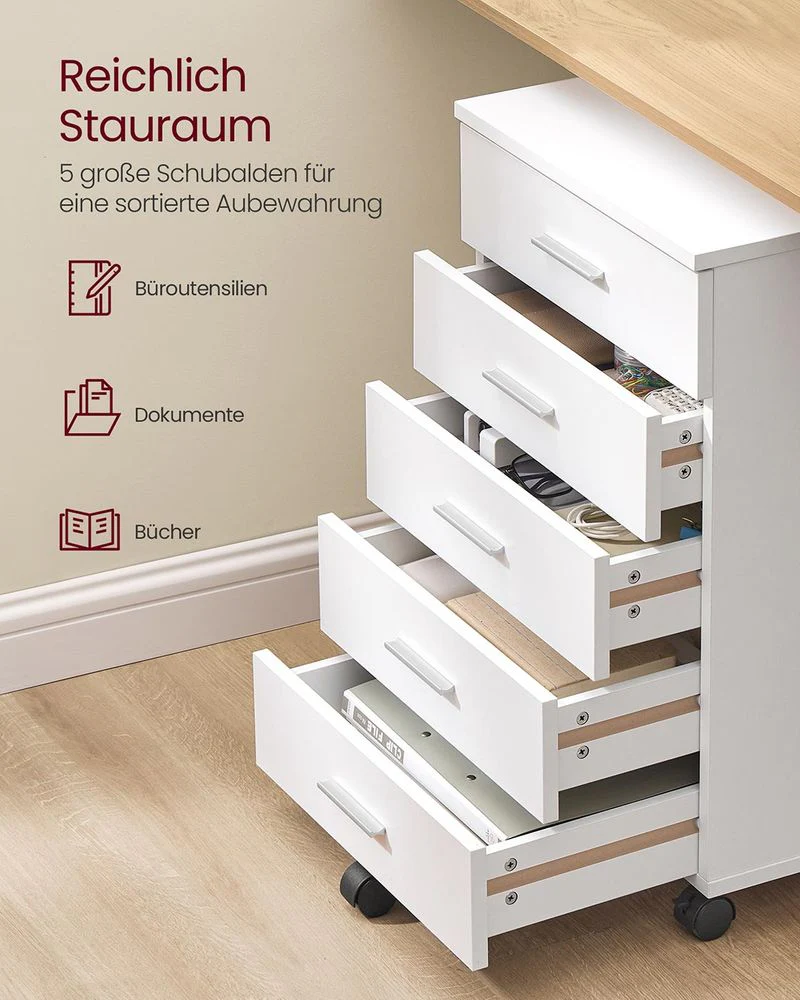Rolcontainer met 5 Lades – 40 x 42 x 65,7 cm – Wit - Image 3