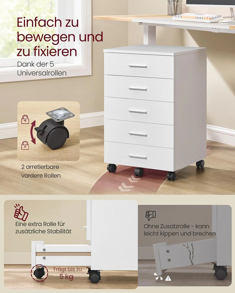 Rolcontainer met 5 Lades – 40 x 42 x 65,7 cm – Wit - Image 5