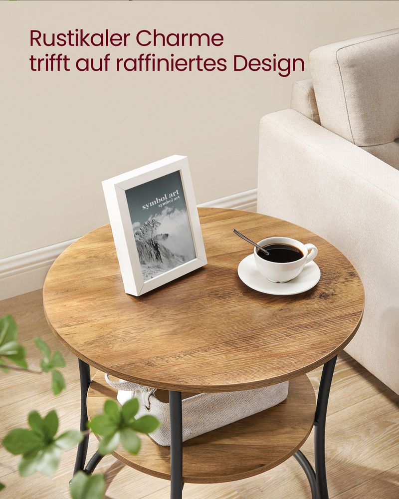 Ronde Bijzettafel Walnootbruin-Zwart – 2 Niveaus – Verstelbare Poten – 55 cm Diameter - Image 4