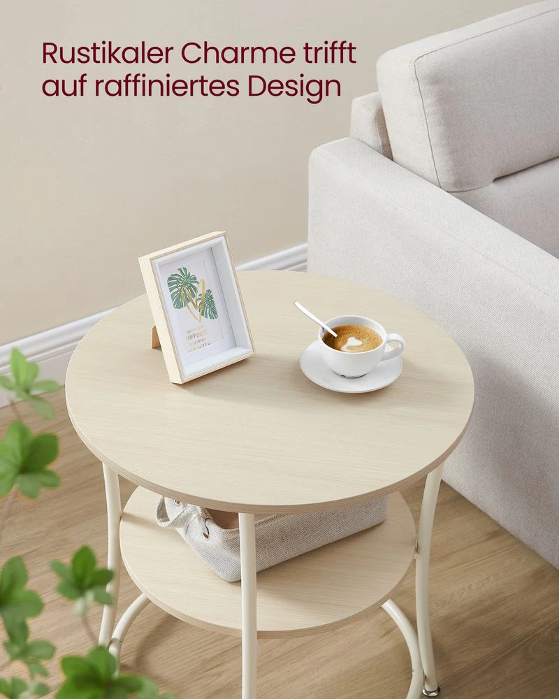 Ronde Bijzettafel Walnootbruin-Zwart – 2 Niveaus – Verstelbare Poten – 55 cm Diameter - Image 5
