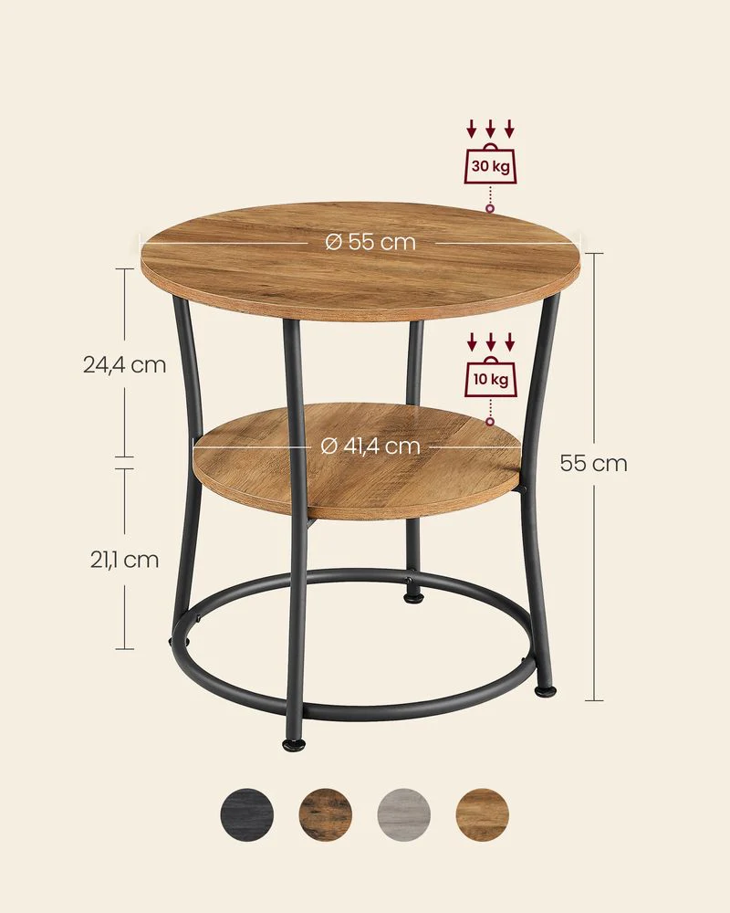 Ronde Bijzettafel Walnootbruin-Zwart – 2 Niveaus – Verstelbare Poten – 55 cm Diameter - Image 7