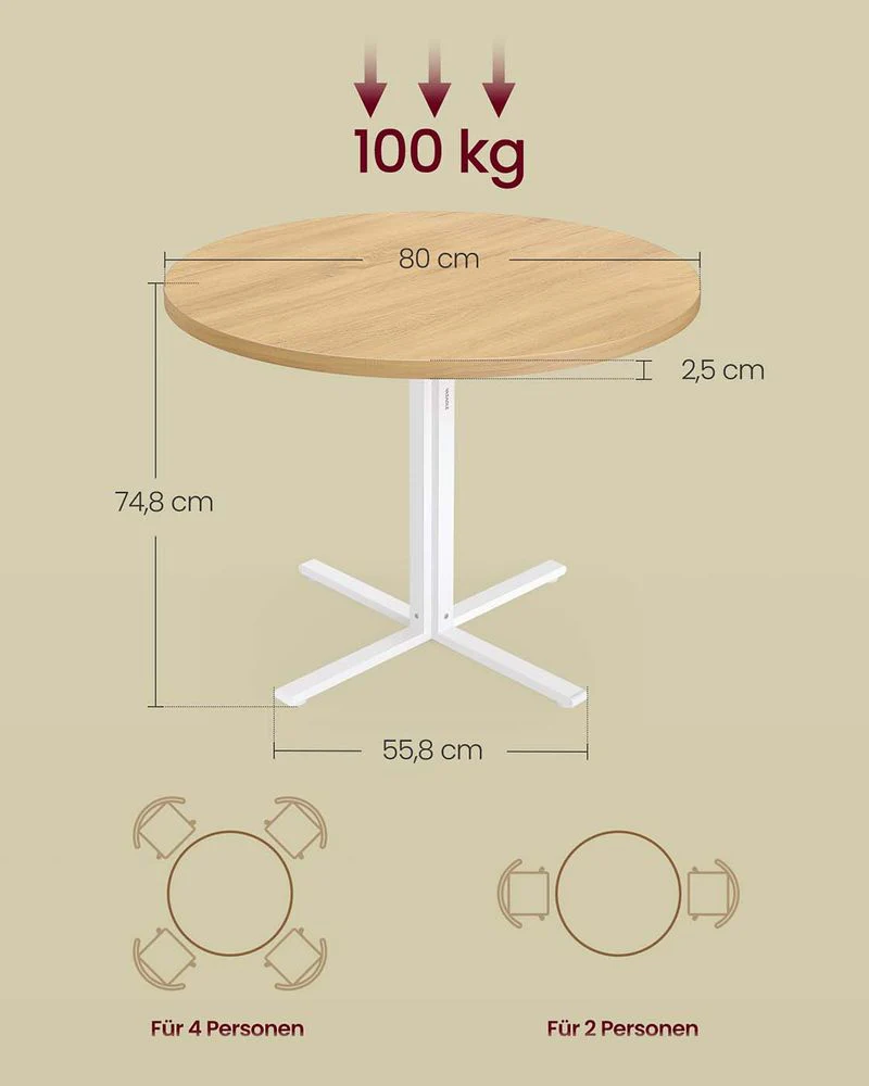 Ronde Eettafel Ø 80 cm – Moderne Landhuisstijl – Hittebestendig & Waterafstotend - Image 8