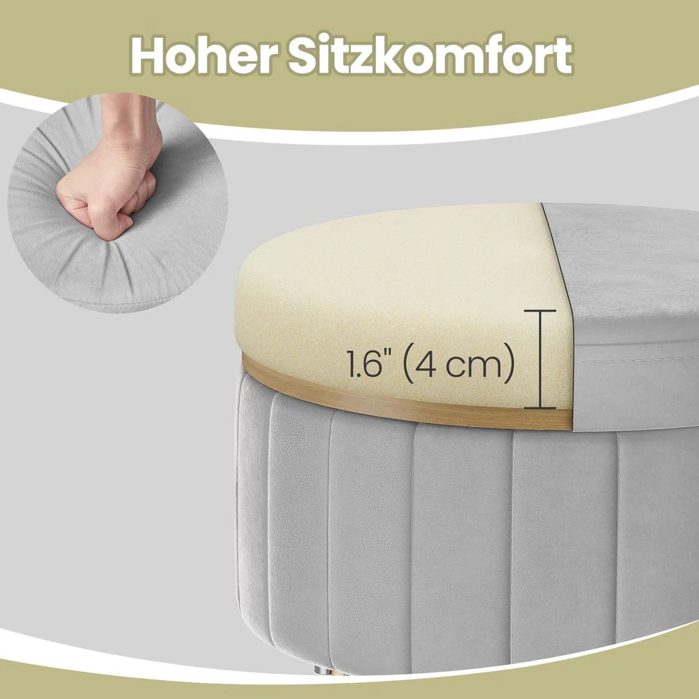 Ronde Fluwelen Opbergkruk – Met Deksel als Tafelblad – Ø39 cm – Tot 136 kg Draagvermogen - Image 7