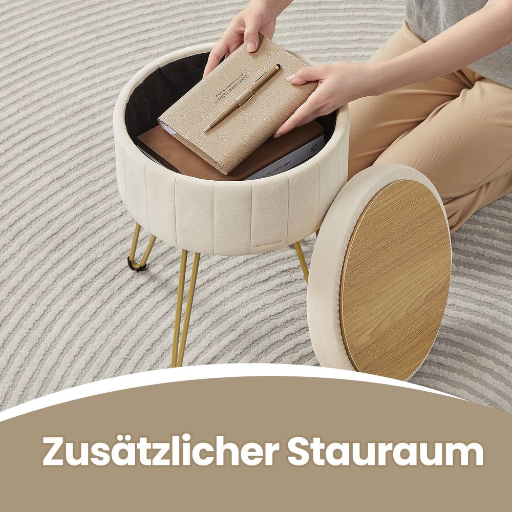 Ronde Fluwelen Opbergkruk – Met Deksel als Tafelblad – Ø39 cm – Tot 136 kg Draagvermogen - Image 8