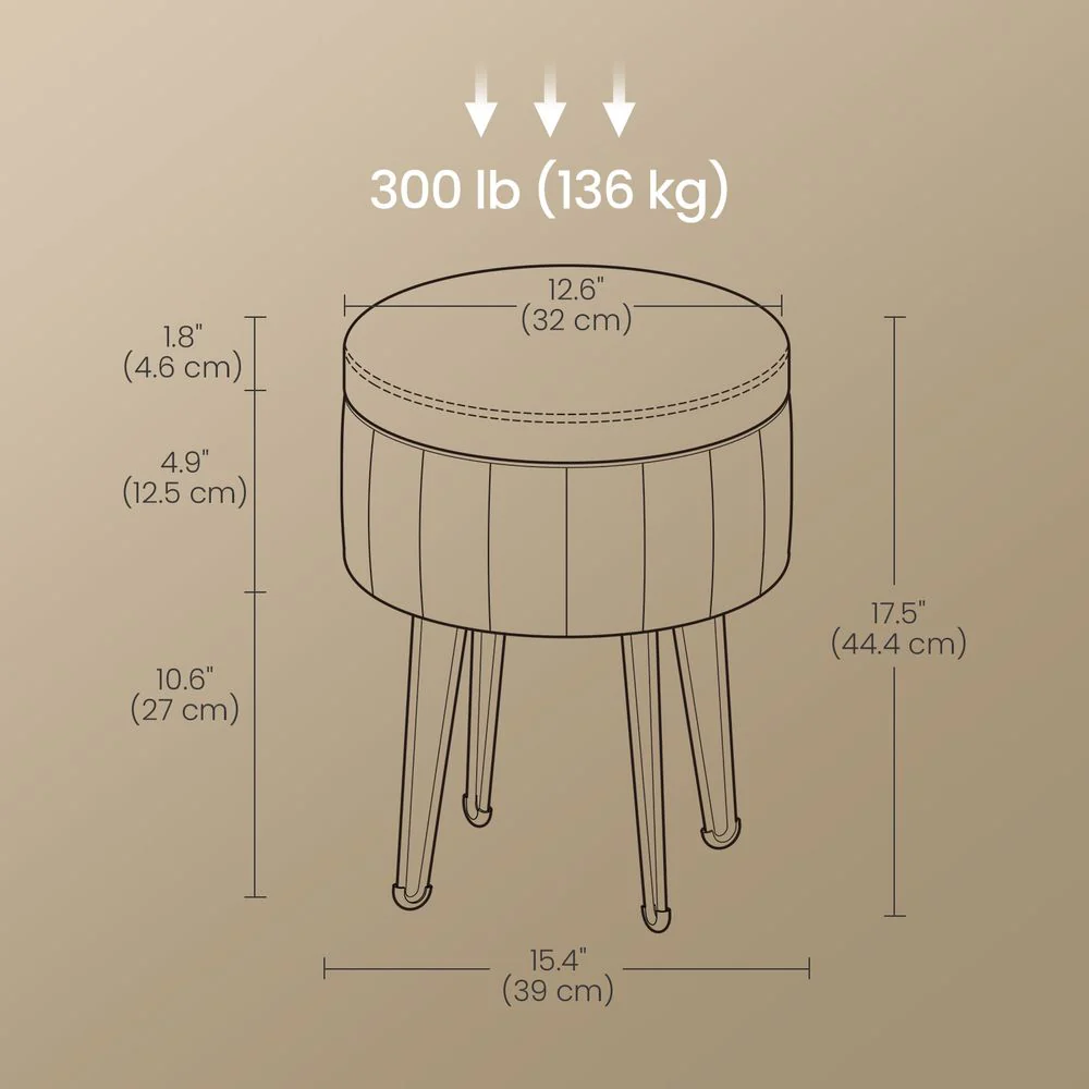 Ronde Fluwelen Opbergkruk – Met Deksel als Tafelblad – Ø39 cm – Tot 136 kg Draagvermogen - Image 9