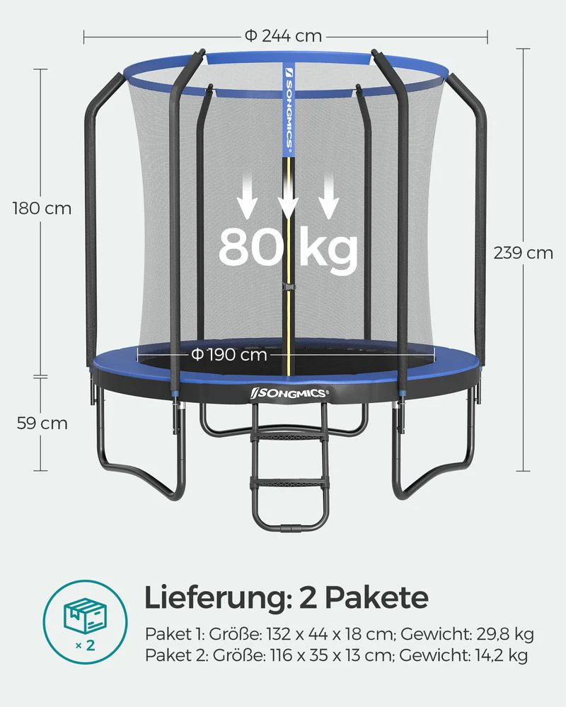 Ronde Trampoline voor Kinderen – Met Veiligheidsnet en Ladder – Verkrijgbaar in 244 cm, 305 cm, 366 cm en 427 cm - Image 9