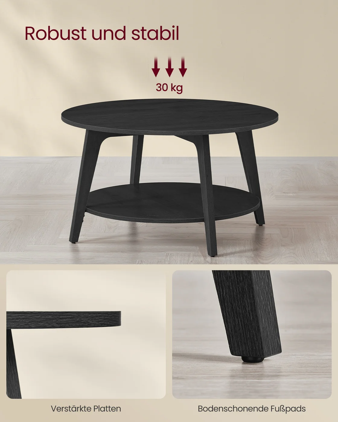 Salontafel – 2 Niveaus – Spaanplaat en MDF – Eenvoudige montage – 80 cm Rond - Image 3
