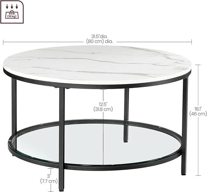 Salontafel met Marmerlook Tafelblad - Glazen Blad - Dubbele Ruimte - Image 4