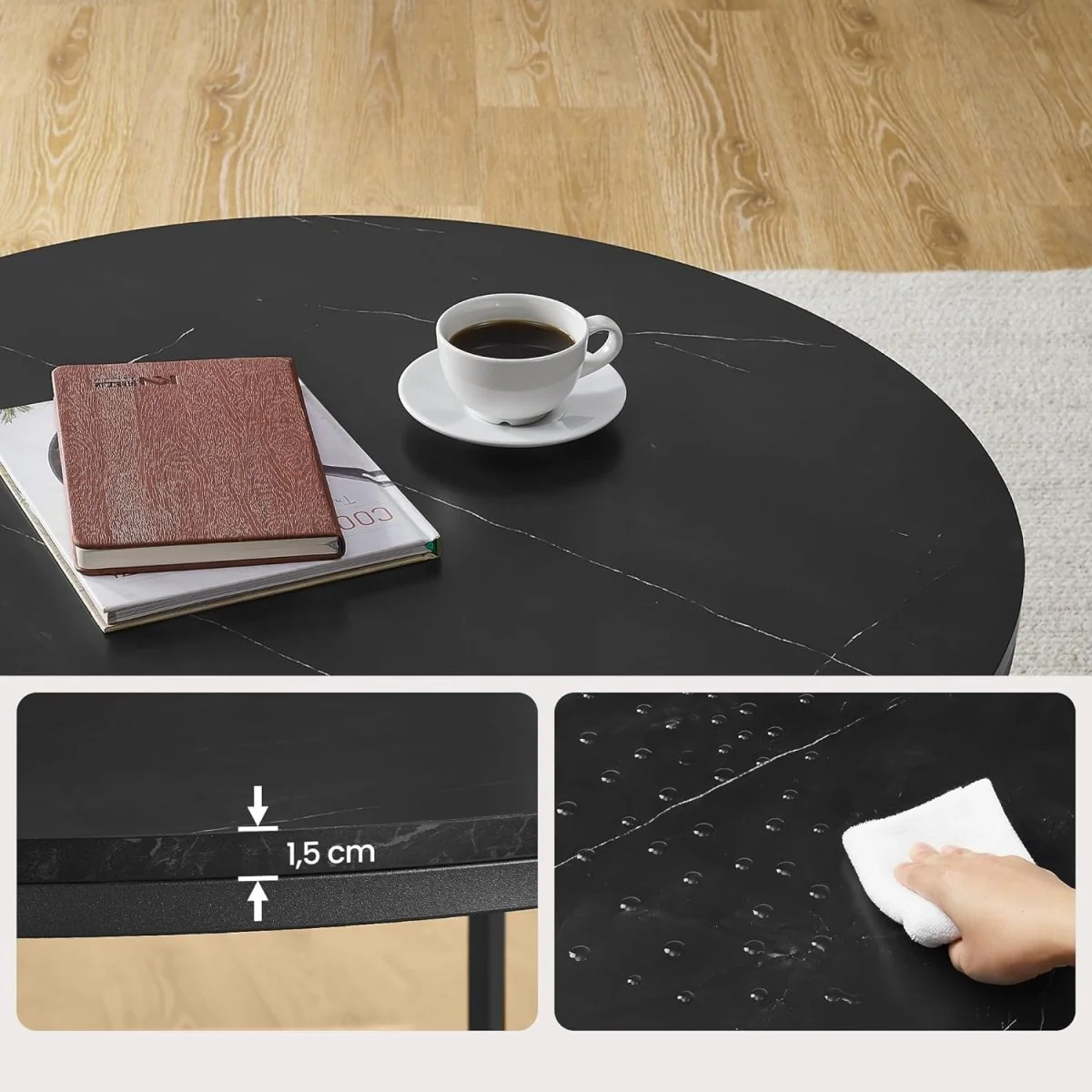 Salontafel met Marmerlook Tafelblad - Glazen Blad - Dubbele Ruimte - Image 7