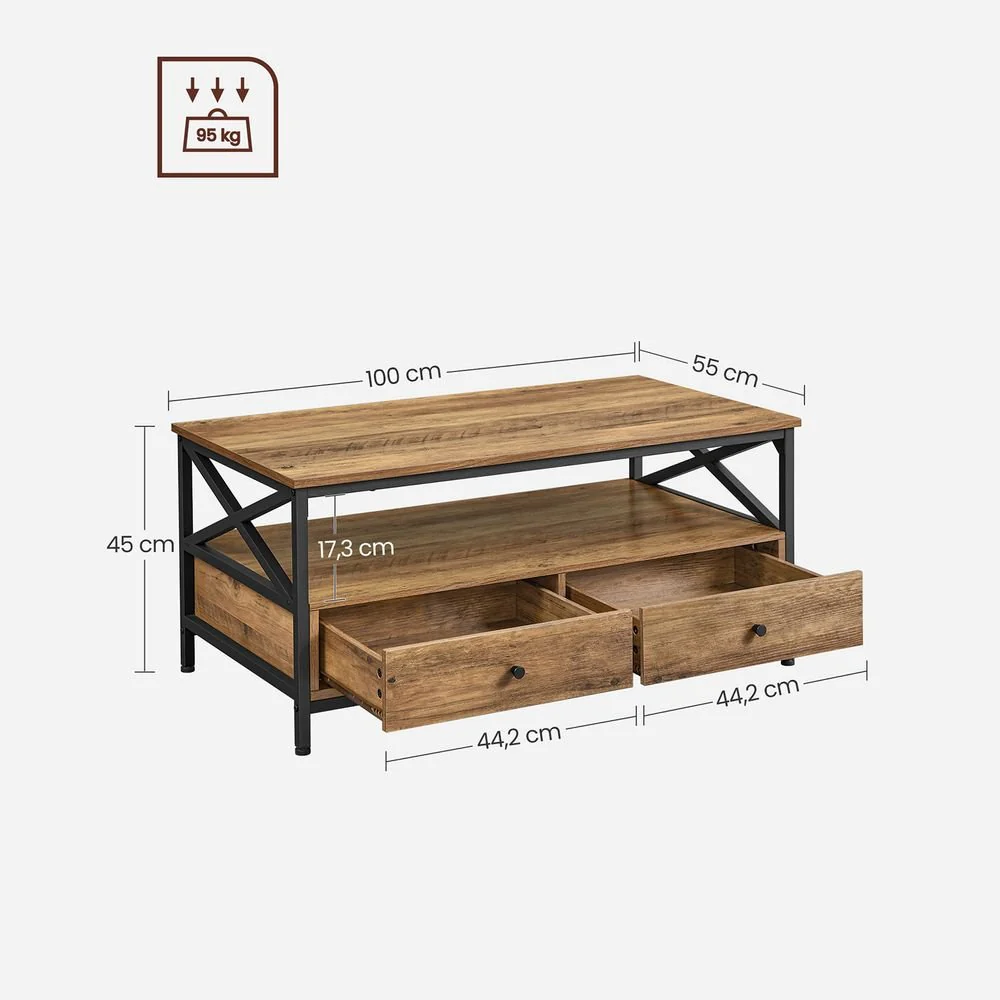 Salontafel met 2 Laden - Verstelbare Poten - 100 cm Breed - Image 6
