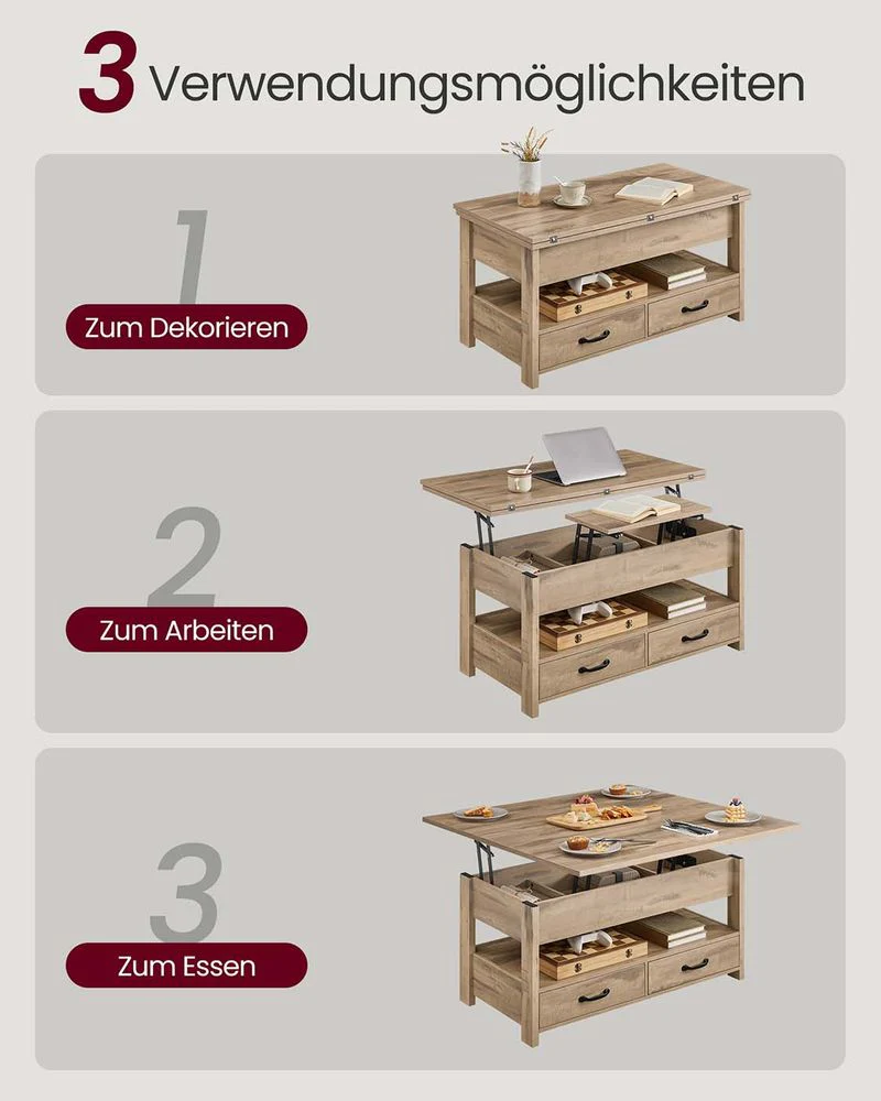 Salontafel Met Opklapbaar Blad en Verborgen Opbergruimte – Multifunctioneel, Verstelbaar en Modern Ontwerp – 100 cm Breed - Image 11
