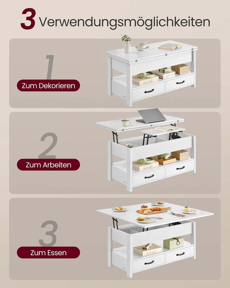 Salontafel Met Opklapbaar Blad en Verborgen Opbergruimte – Multifunctioneel, Verstelbaar en Modern Ontwerp – 100 cm Breed - Image 4