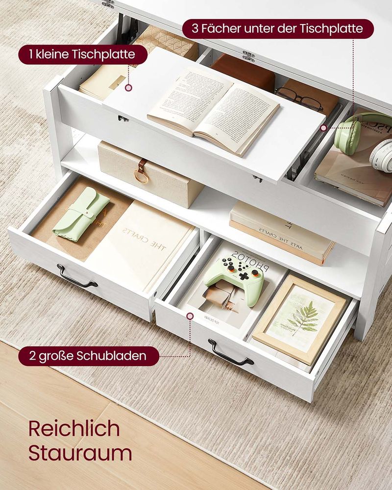 Salontafel Met Opklapbaar Blad en Verborgen Opbergruimte – Multifunctioneel, Verstelbaar en Modern Ontwerp – 100 cm Breed - Image 5