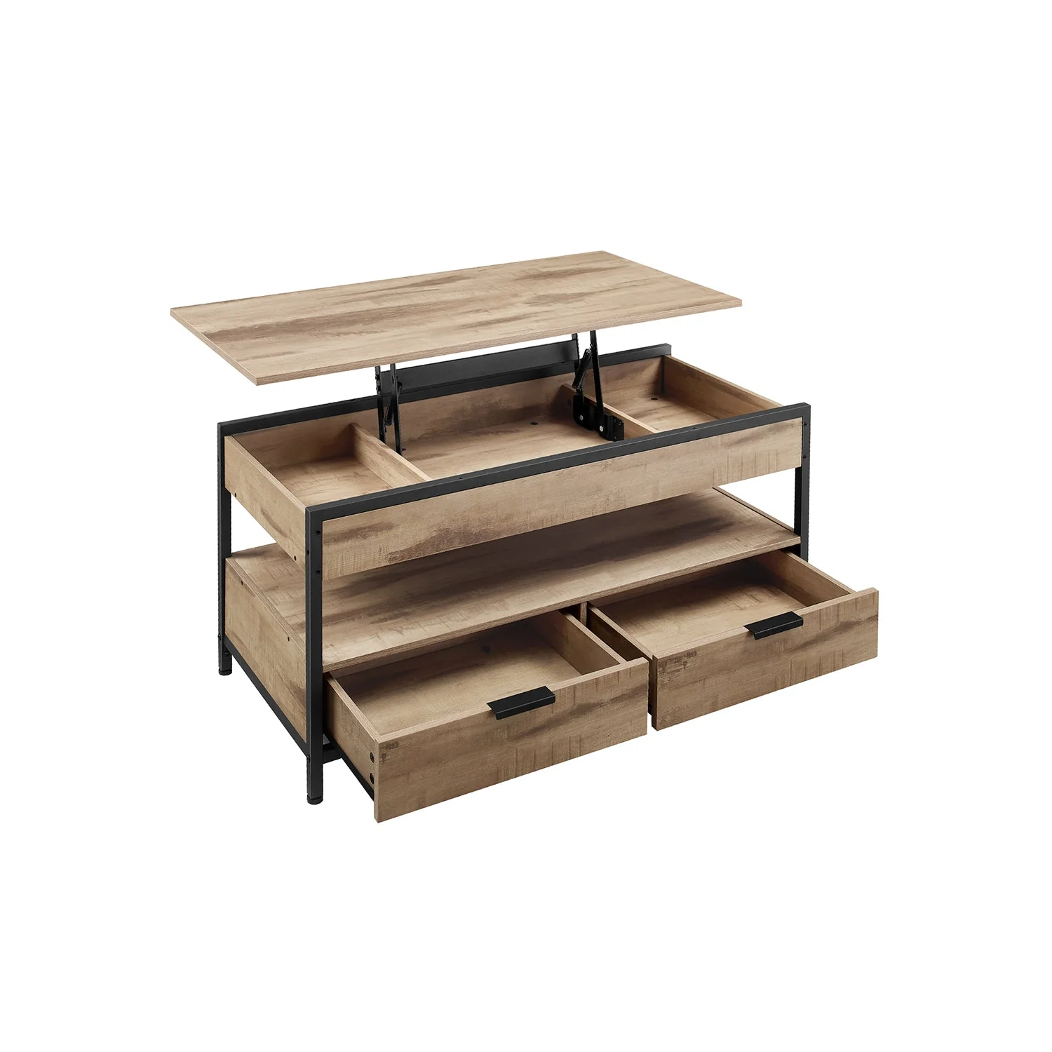 Salontafel met Verstelbaar Tafelblad – Industrieel Design – 100 cm Breed – Met Opbergruimte - Image 3