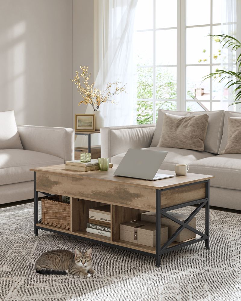 Salontafel met Verstelbaar Tafelblad – Industrieel Design – 100 cm Breed – Met Opbergruimte - Image 4