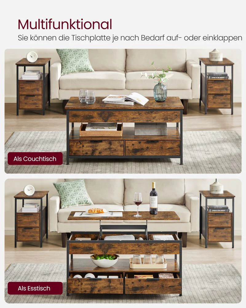Salontafel met Verstelbaar Tafelblad – Industrieel Design – 100 cm Breed – Met Opbergruimte - Image 5