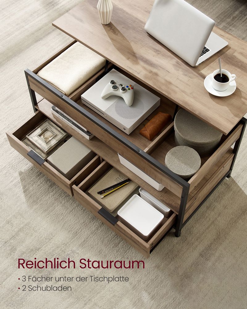Salontafel met Verstelbaar Tafelblad – Industrieel Design – 100 cm Breed – Met Opbergruimte - Image 7